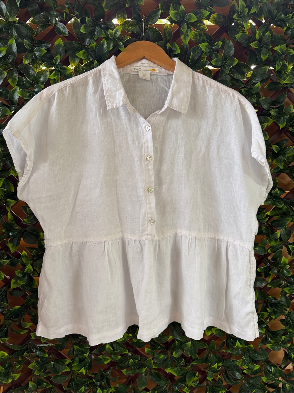 C&C California White Linen Peplum Button-Up Tunic